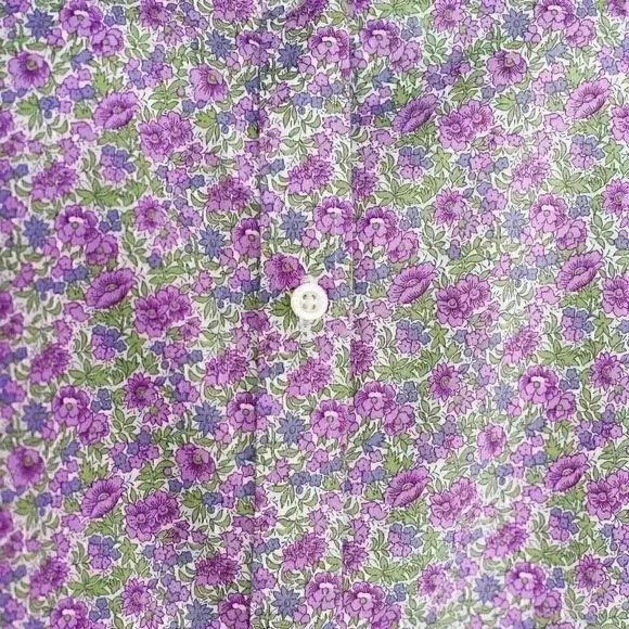 Women's Chaps 100% Cotton No Iron 1X purple floral contrasting cuffs button down - Picture 3 of 13